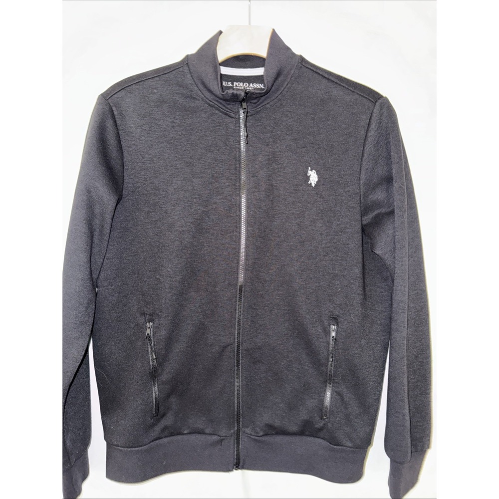 Men's Polo Jacket L Black Zip Up Mock Neck Soft Pony On Chest